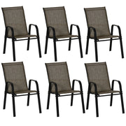 Set 6 Sedie da Giardino in Metallo e Tessuto Marrone