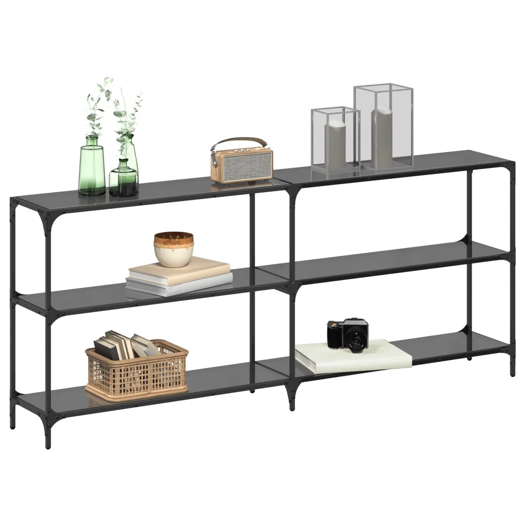 vidaXL Tavolino Consolle con Piano in Vetro Nero 194,5x30x81cm Acciaio