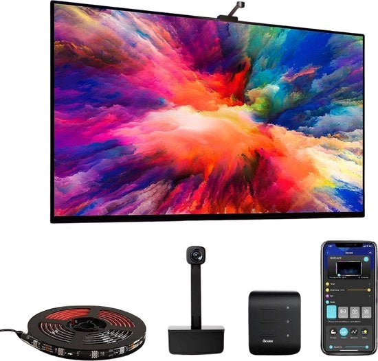 Luce per TV con camera - Backlight LED WiFi con Camera, Striscia LED RGBIC, per TV da 55 a 65 pollici e PC, Controllo tramite App, Compatibile con Alexa e Google Assistant, per TV e PC [Classe di Efficienza Energetica A]