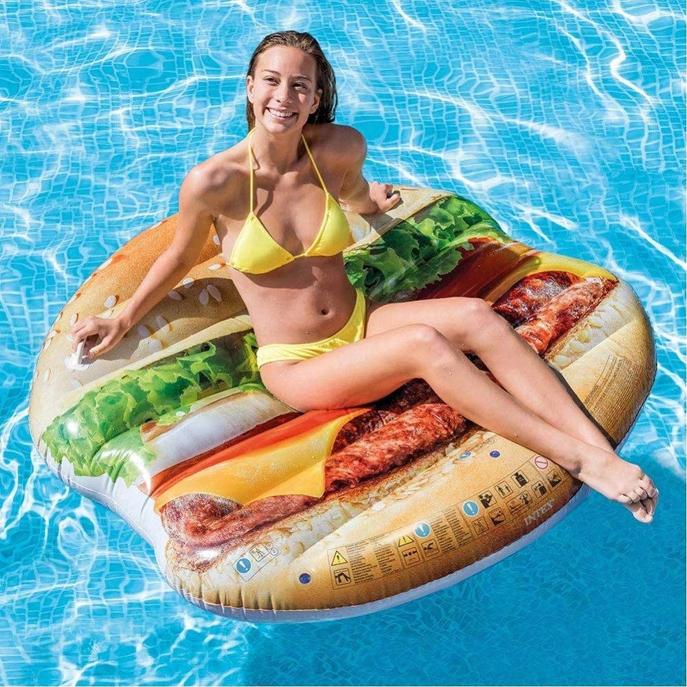 Trade Shop - Materassino Isola Gonfiabile Stampa Hamburger Pvc Mare Piscina 145 X 142 Cm -