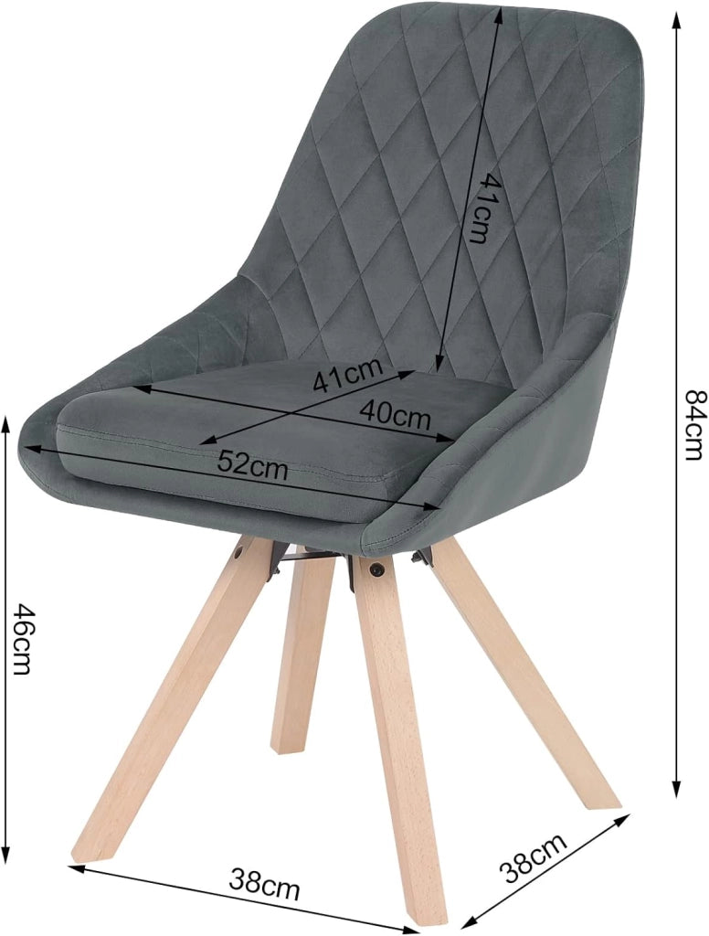 Sedia Girevole per Sala da Pranzo e Camera da Letto, Sedia da Cucina in Velluto Grigio Scuro, BH359dgr-1