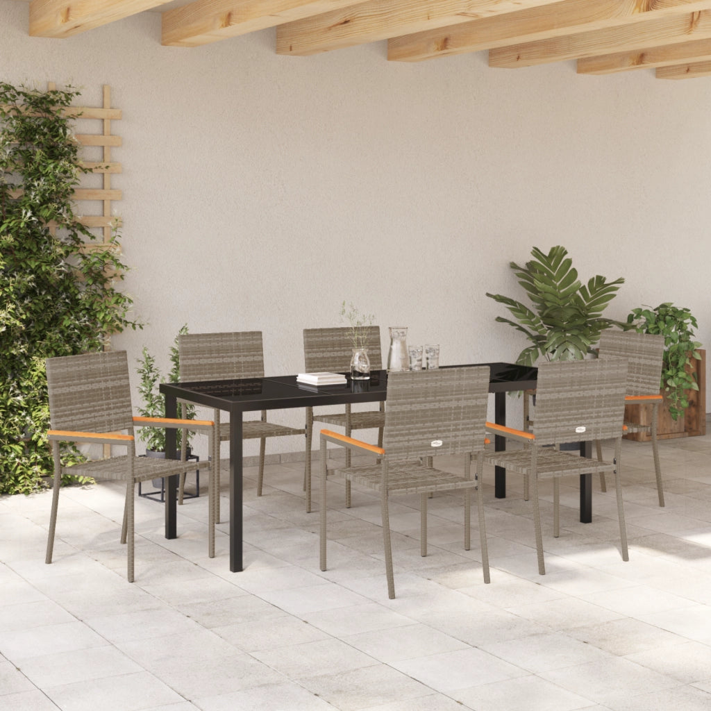 Set da Pranzo da Giardino 7 Pezzi Grigio Rattan Polipropilene