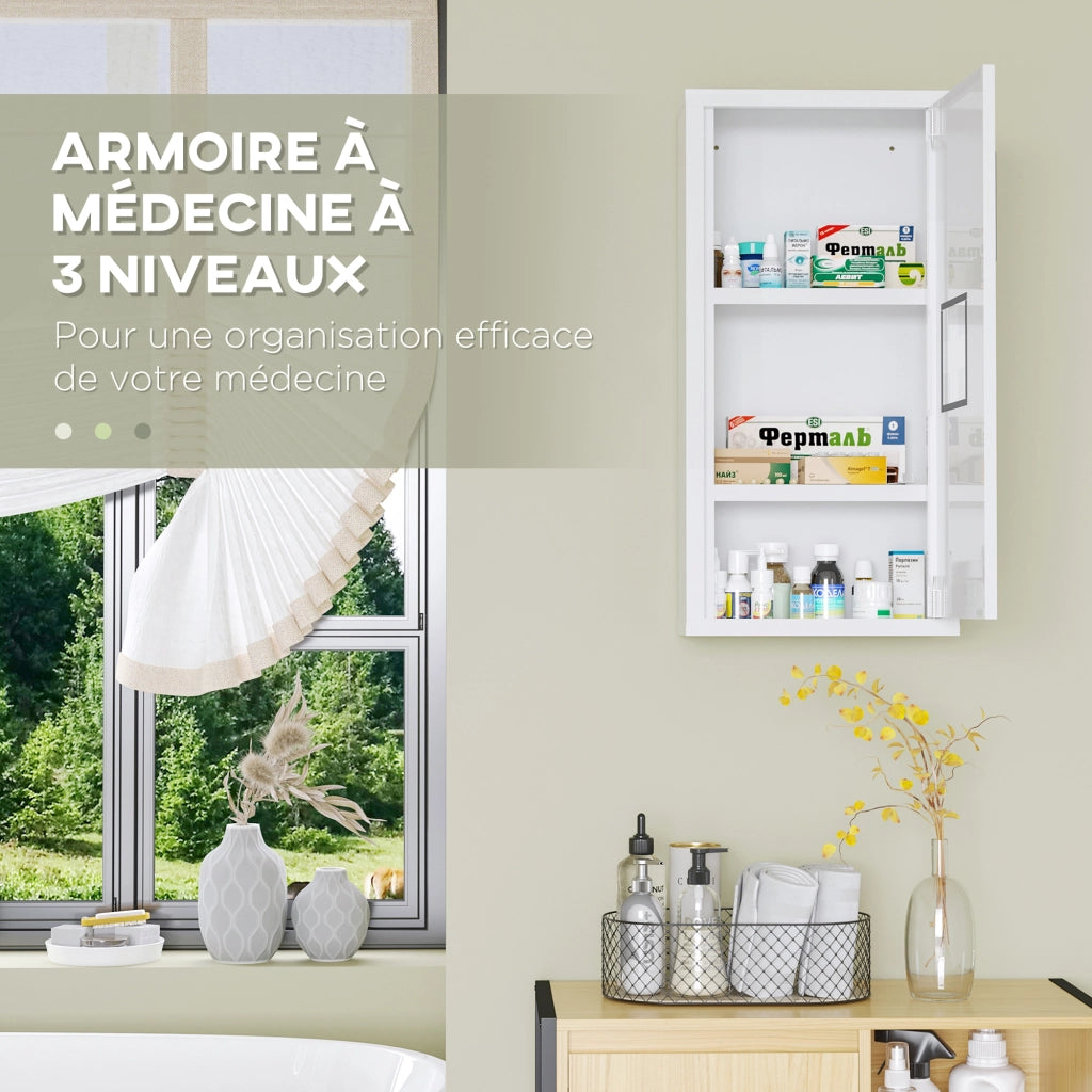 Armadietto da muro 2 ripiani 3 livelli con porta magnetica ¨C zephmum ¨C 30x12x60 cm bianco