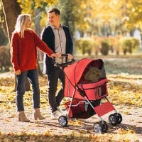 Passeggino per Cani Pieghevole in Tessuto con Cestino e Portabicchieri, 75x45x97cm - Rosso