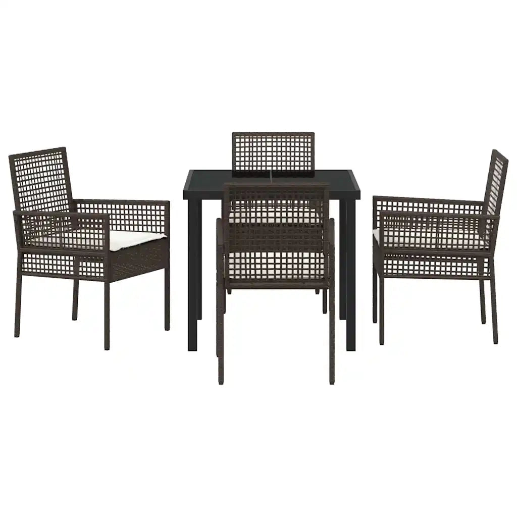 Set da Pranzo per Giardino con cuscino 5 pcs Marrone polyrattan