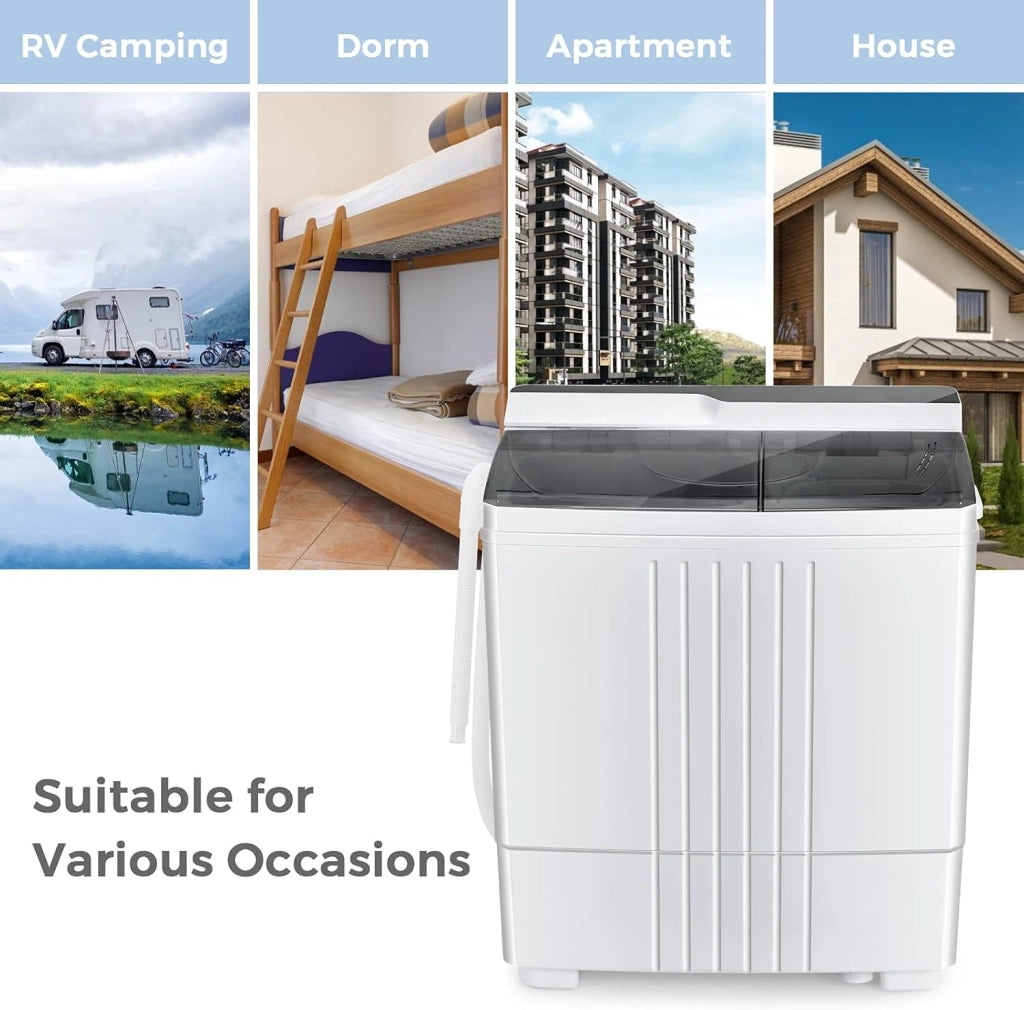 GT-GE-10390US-GR-FP - Lavatrice portatile da 20 libbre, lavatrice da 15 libbre e filatrice da 6,6 Llbs, compatta per camper appartamento, bianco e grigio, GT-GE-10390US-GR-FP