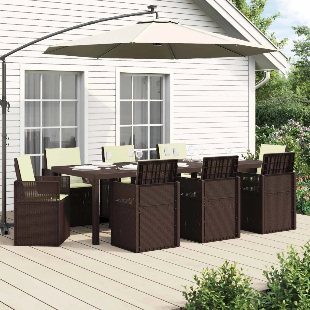 Set da Pranzo per Giardino con cuscino 9 pcs Marrone e Crema PP 3430091