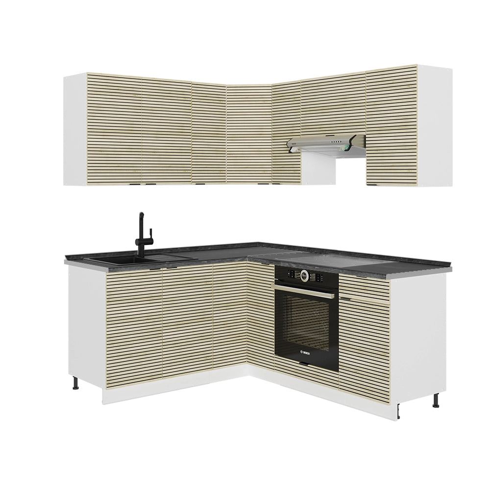 Cucina angolare completa Fame-Line Pannello in quercia/Bianco 190 x 60 cm, PL Antracite Vicco