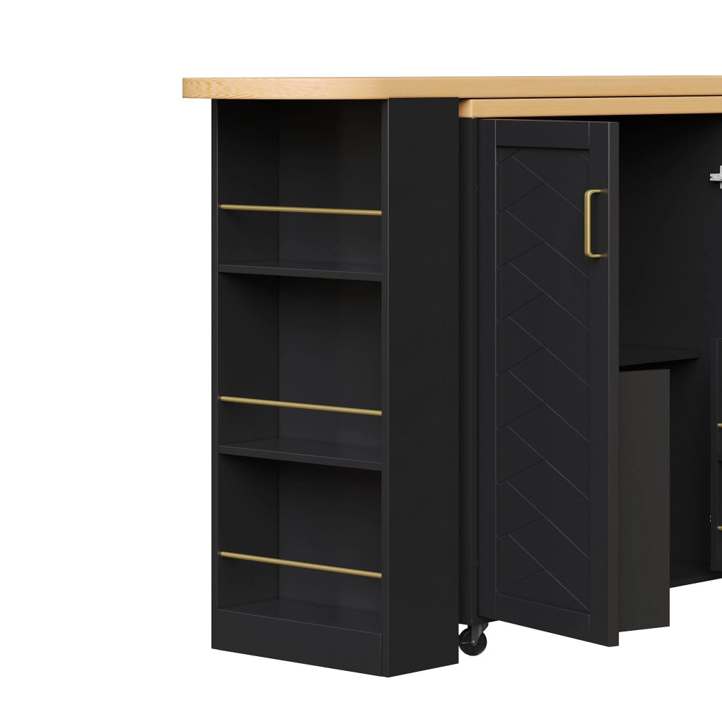 Carrello bar allungabile 135-228 cm con 2 ante e 3 cassetti nero HOMVRA