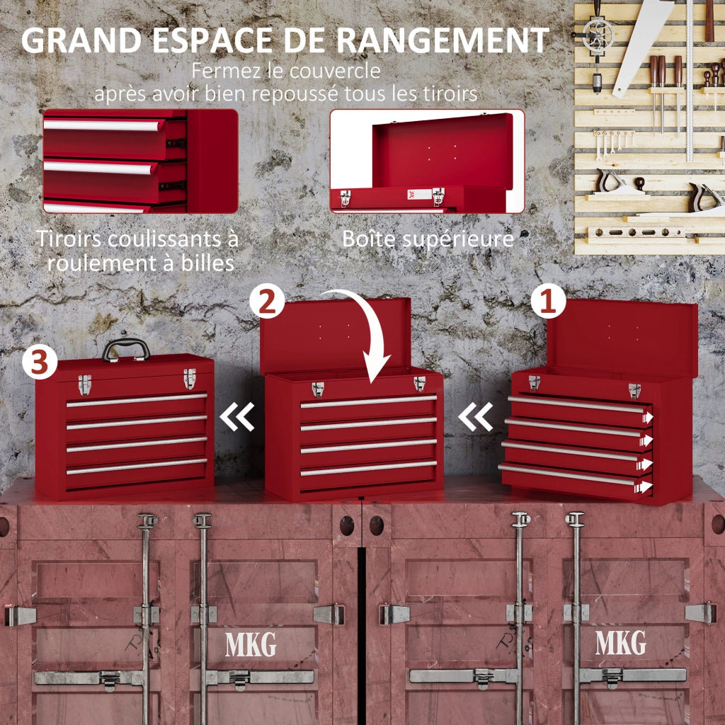 Cassettiera per attrezzi 4 cassetti ¨C Zephmum ¨C Rosso metallo 51x22x39.5 cm