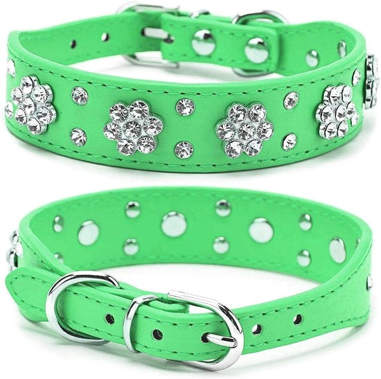 Collare per cani Bling - Adattabile - Faux pelle - Strass di cristallo - Taglia S/M/L - Larghezza 2,5 cm - Lunghezza totale 31/38/43 cm