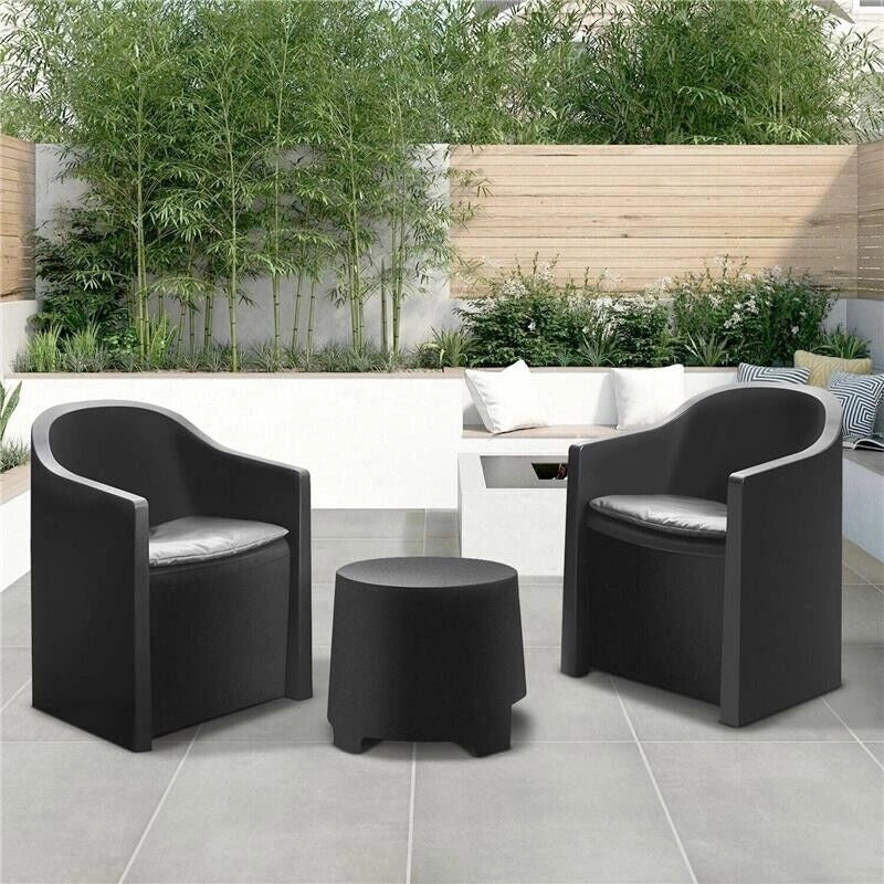 SALOTTINO LUNA ANTRACITE CON 2 POLTRONE E TAVOLINO CON CUSCINI