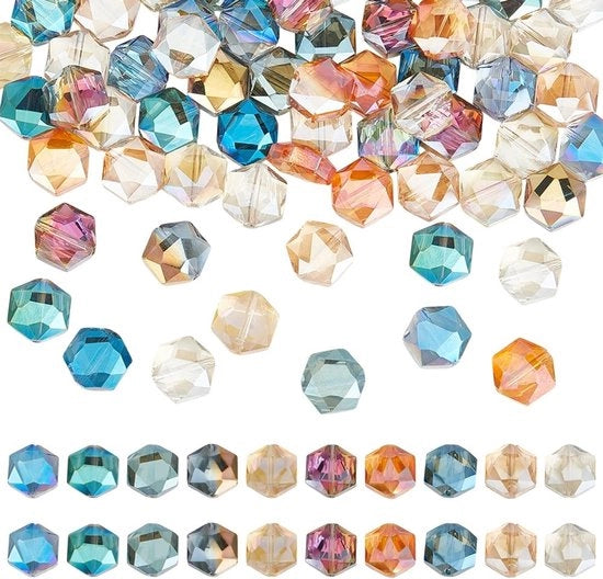 Set di perle in vetro 70 pezzi - 7 colori perle in vetro - cristalli a sei facce - gioielli fai da te - perle artigianali - dimensione 12 mm
