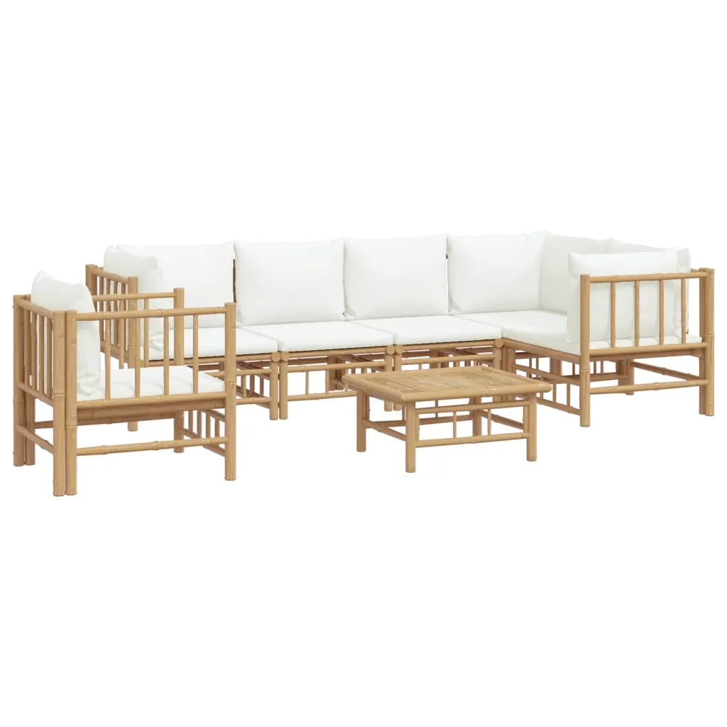 Set Salotto da Giardino 7pz con Cuscini Bianco Crema in BambÃ¹cod mxl 104258