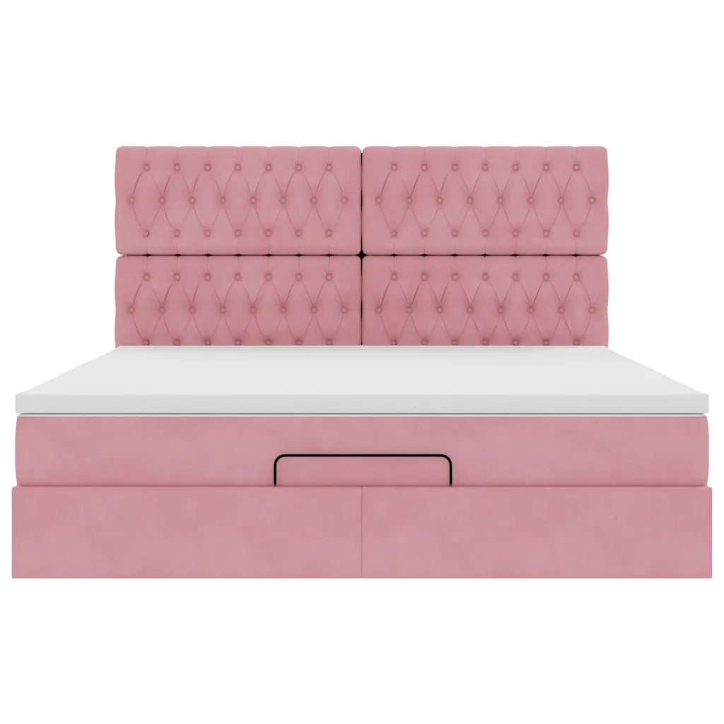 Struttura Letto Pouf con Materassi Rosa 160x200 cm Velluto 3313558
