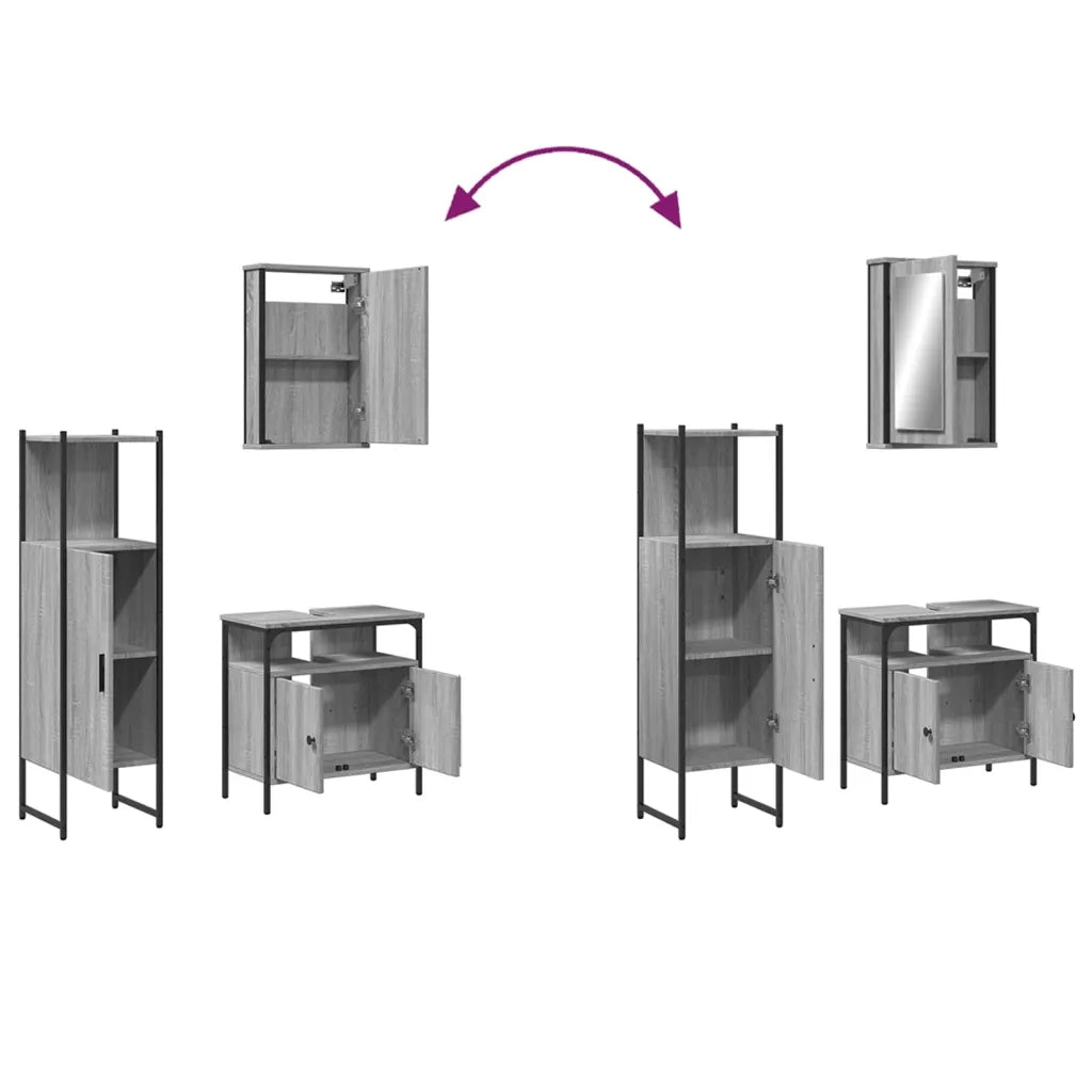 Set Mobili da Bagno 3 pz Grigio Sonoma in Legno Multistrato
