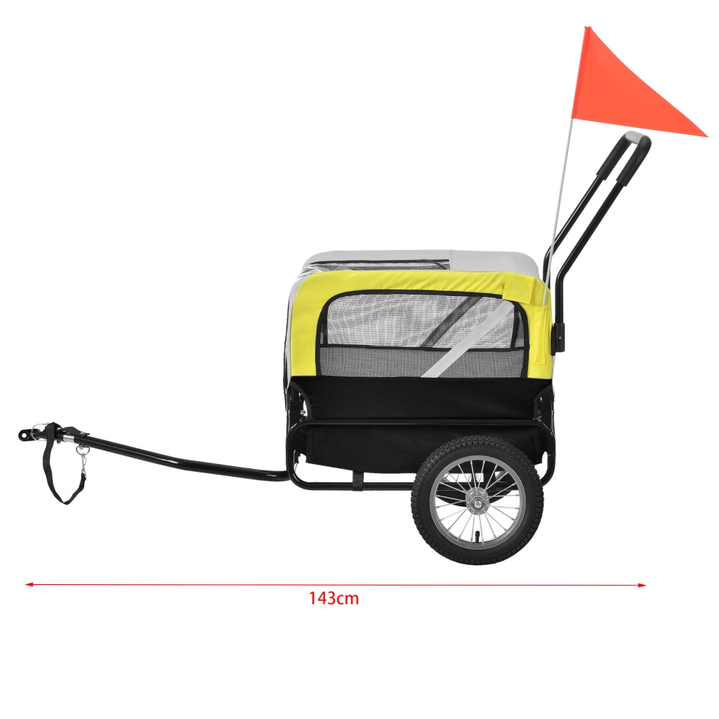 Rimorchio 2in1 per Bicicletta e Passeggiata per Cani e Animali Domestici Fino a 20 kg - Giallo-Grigio-Nero pro.tec