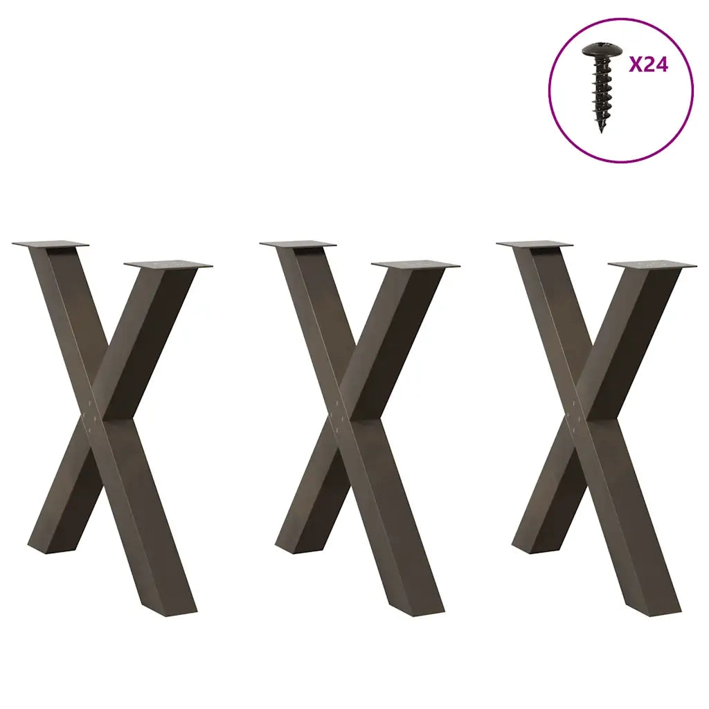 Gambe per tavolo da pranzo a forma di X 3 pz in acciaio naturale 80x(72-73) cm 4012995