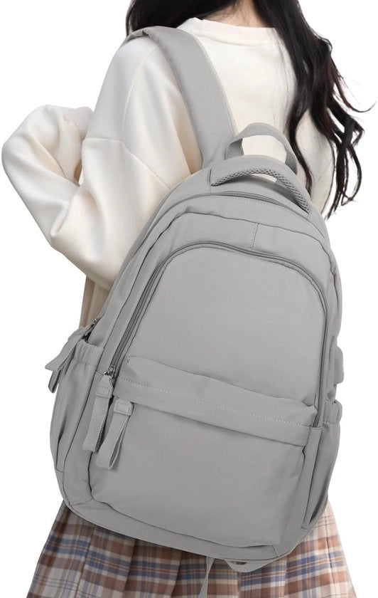 Borsa a Spalla per Donna Borsa da Scuola per Ragazze Borsa per Laptop per Donna 14 Pollici Borsa Leggera per Giorno Borsa da Viaggio per Scuola Università Viaggio Borsa da Scuola per Donna, Grigia