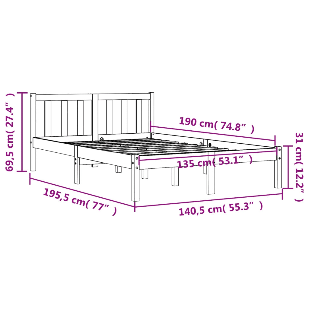 Letto senza Materasso-Struttura Letto Marrone Cera 135x190 cm in Legno di Pino 122894