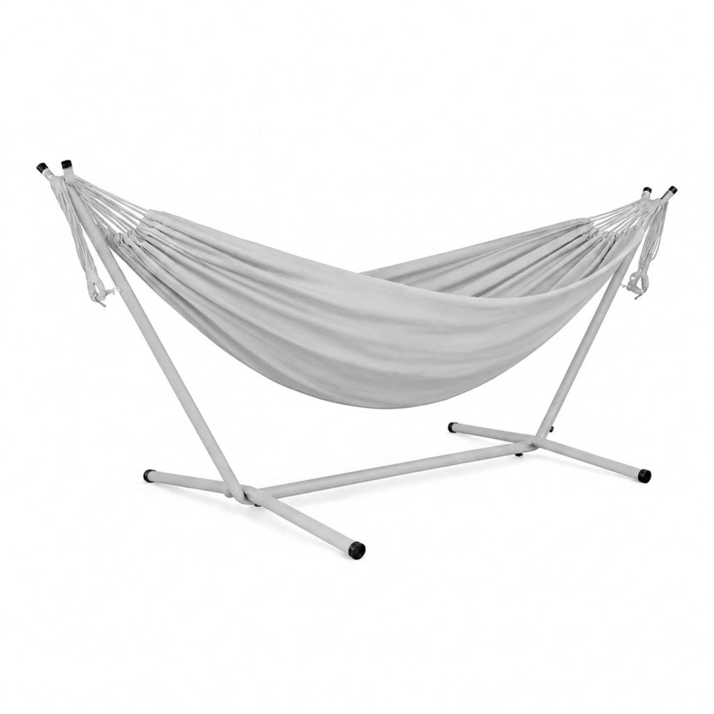 Amaca Da Giardino Con Supporto In Acciaio Portata 200 Kg Altezza Regolabile Telo Cotone Resistente Amaca Brasiliana Esterno Terrazzo Piscina Balcone Con Borsa Struttura Grigia 265 x 110 x 100 Cm Grigio