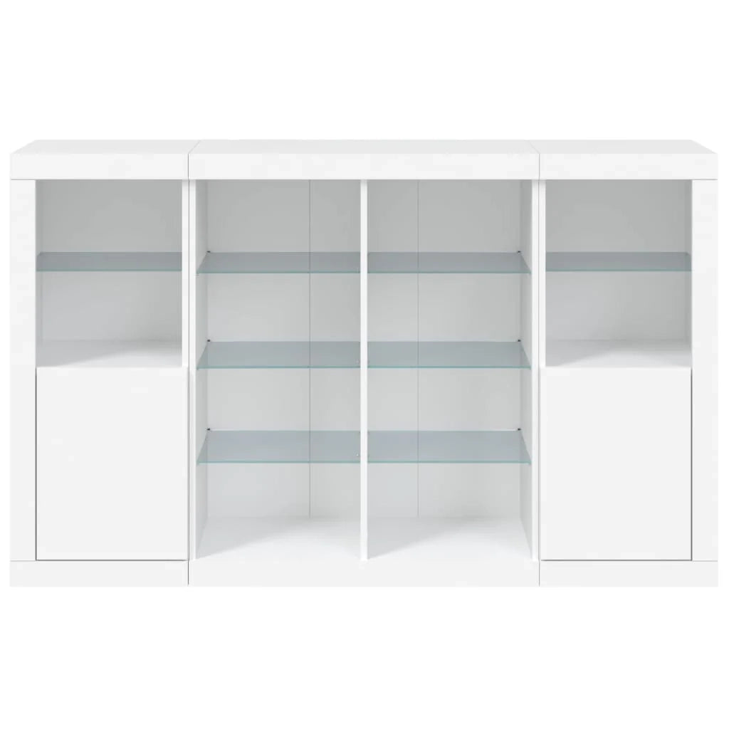 Buffet credenza cassettiera armadio mobile contenitore organizer per cucina soggiorno salotto con luci LED 3 pezzi legno ingegnerizzato bianco 02_0037197
