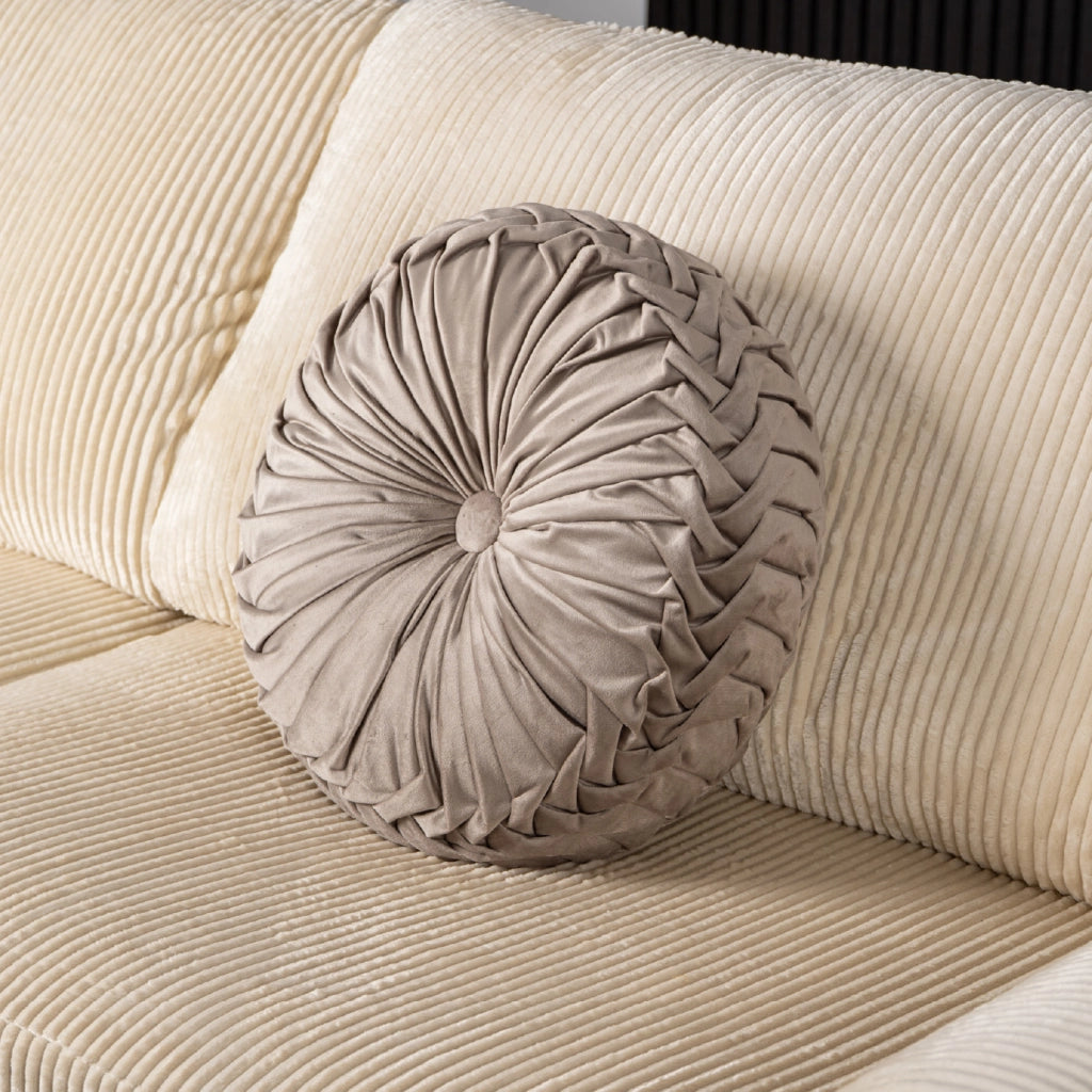 Cuscino Rotondo Zucca Effetto Velluto Circolari Per Divano Decorativo Letto 40 Cm  Tortora