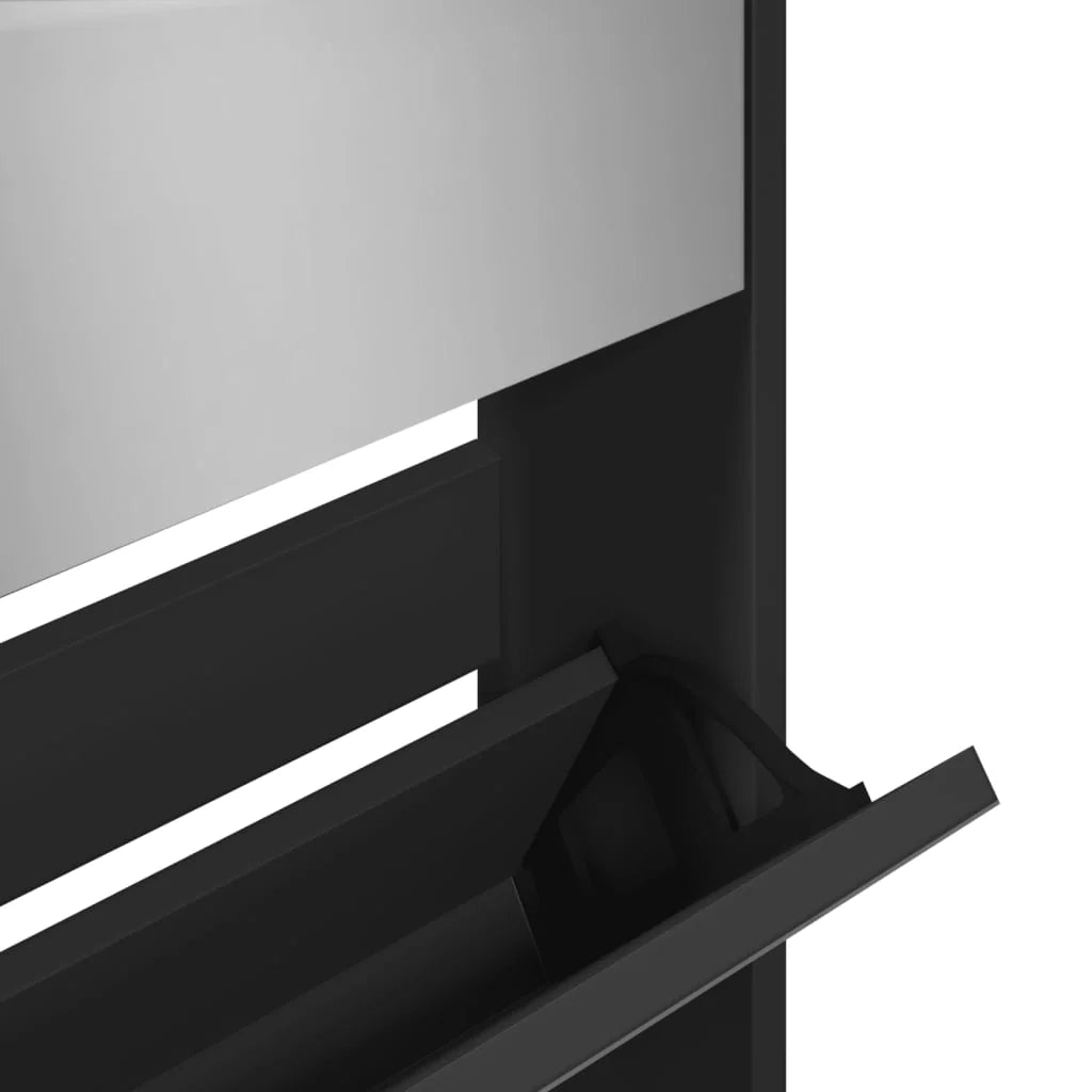 Scarpiera mobiletto portascarpe mobile ingresso/corridoio/soggiorno con specchio 5 ripiani 63 x 17 x 169,5 cm nero 02_0021414