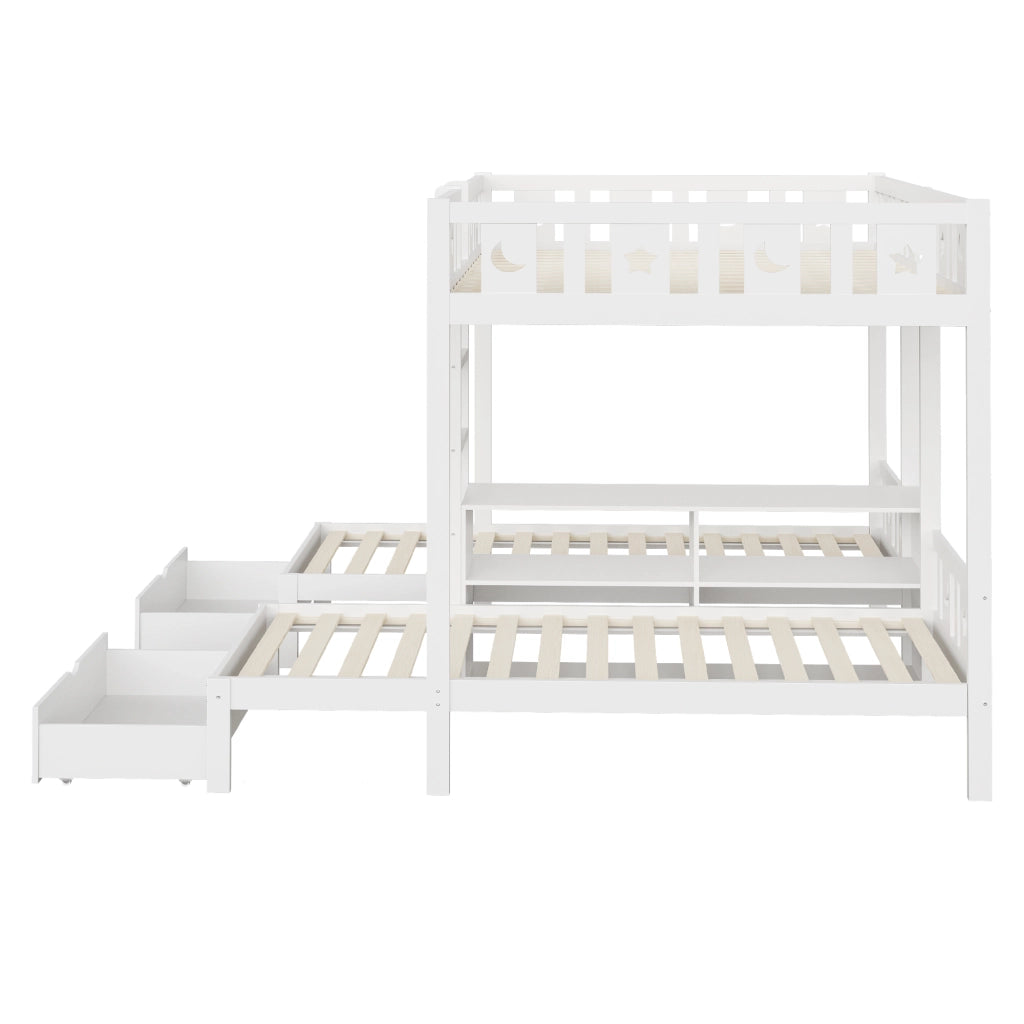 Letto mezzanino bianco 140×200/90×200 cm scala deposito cassetti corrimano a stella/luna letto triplo in legno