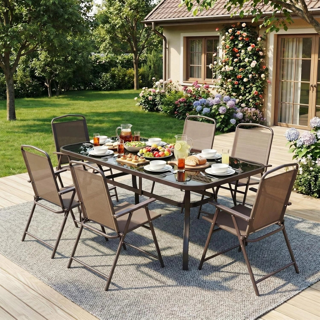 Set di 2 sedie pieghevoli con schienale, braccioli, sedie da terrazza, sedie da pranzo, fino a 150 kg, sedia pieghevole per campeggio, spiaggia, giardino, piscina, terrazza, marrone
