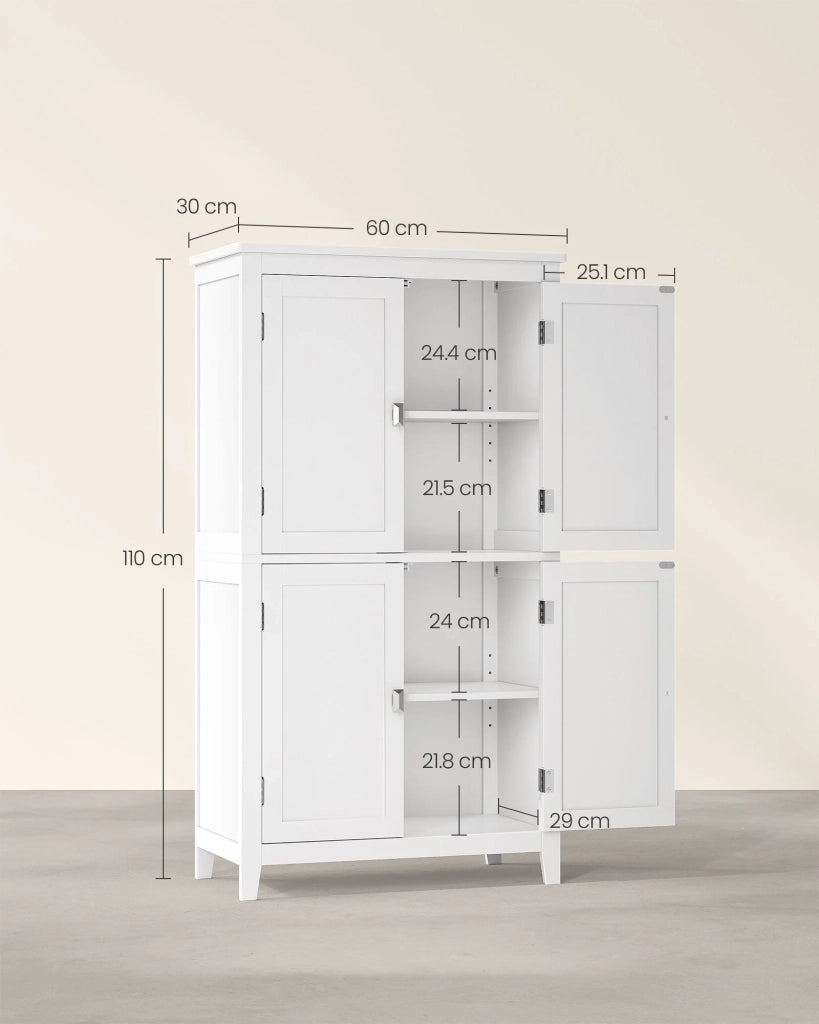 Mobiletto da bagno mobiletto da cucina mobile contenitore con 2 cassetti e 2 ante ripiani regolabili 30 x 60 x 110 cm bianco 12_0004023