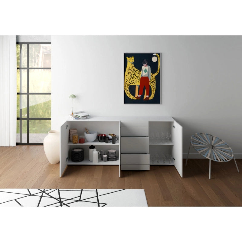 Madia moderna 3 ante/3 cassetti 200x40x83,5 cm Elios - Bianco Lucido