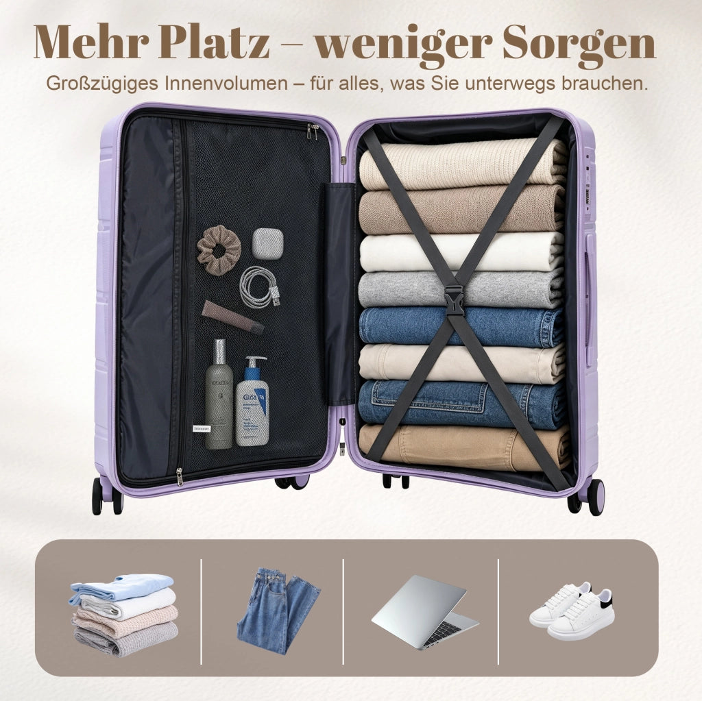 SET VALIGIE 3 Pezzi 51/61/71 cm PP Viola con Lucchetto