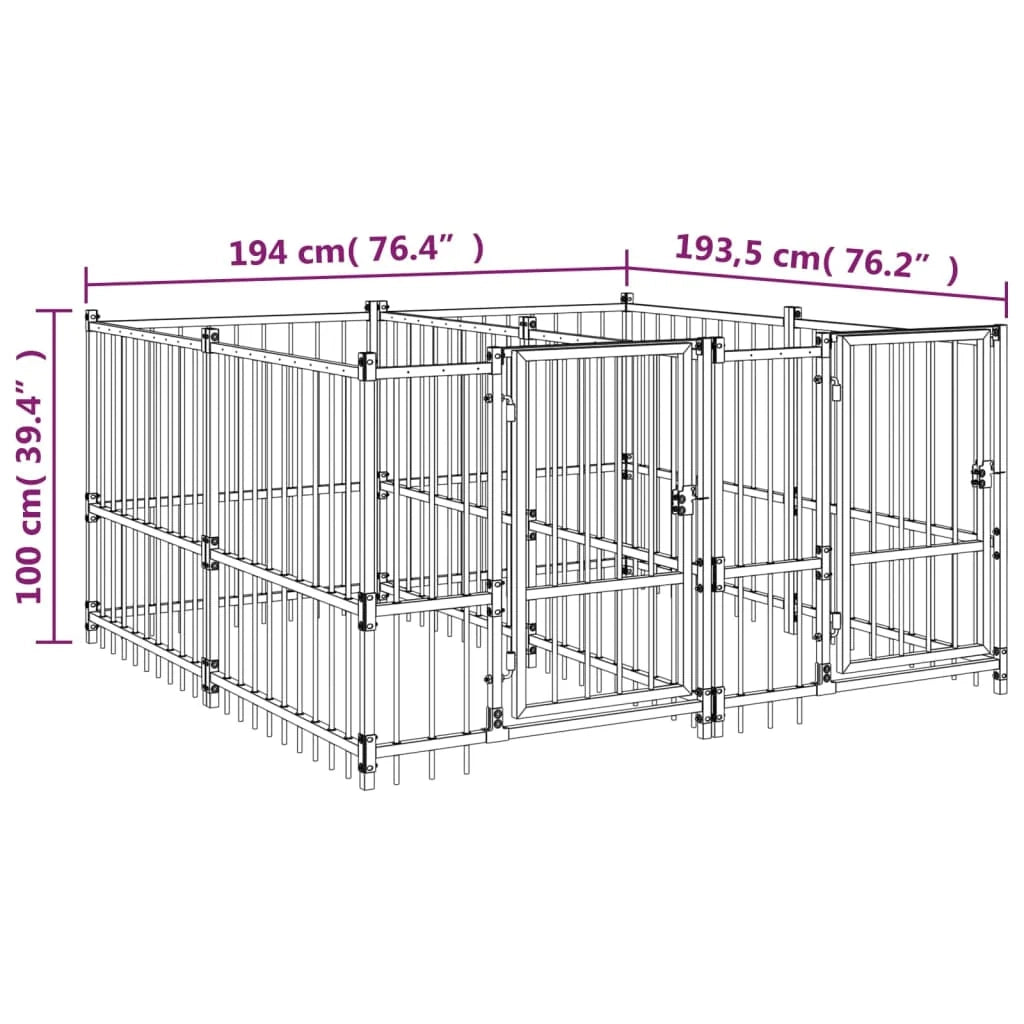 Cuccia gabbia per animali da esterno pac per cani in acciaio 3,75 m² nero 02_0041833