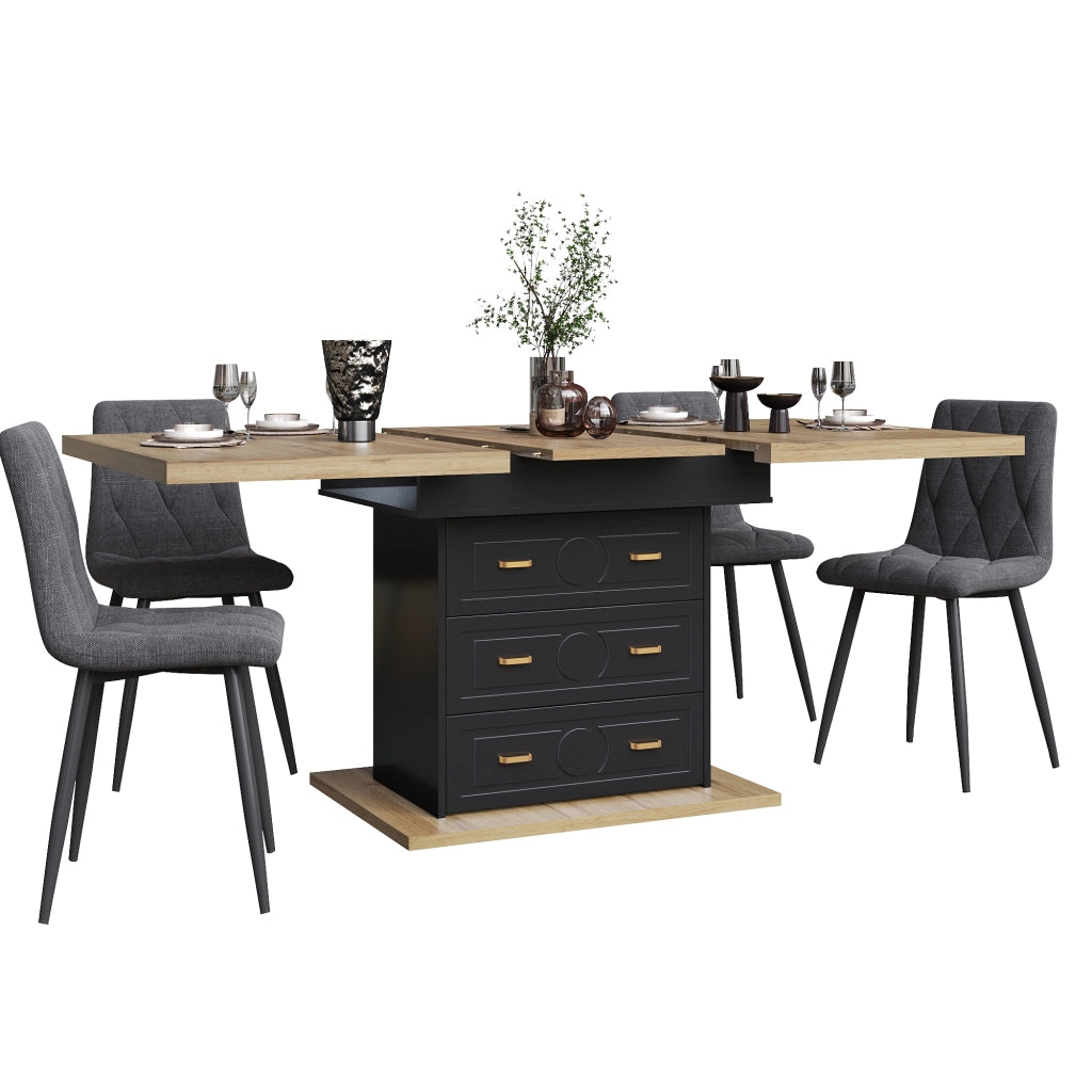 Tavolo allungabile con 2 cassetti e vano con chiusura magnetica in MDF e metallo per cucina e soggiorno naturale