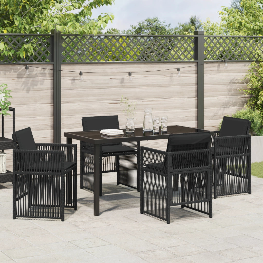 Set da Pranzo per Giardino 5 Pezzi con Cuscini Rattan Nero Poly