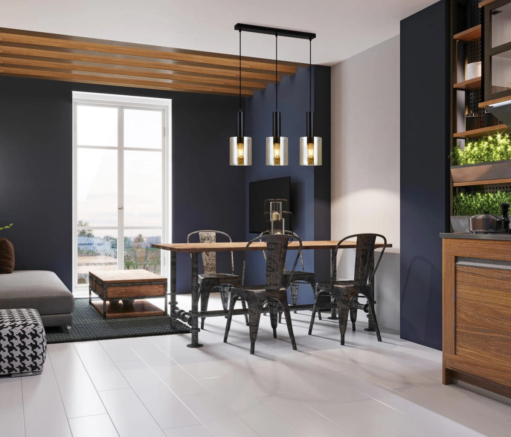 Lampadario Italux Sardo moderno nero oro vetro 3xE27