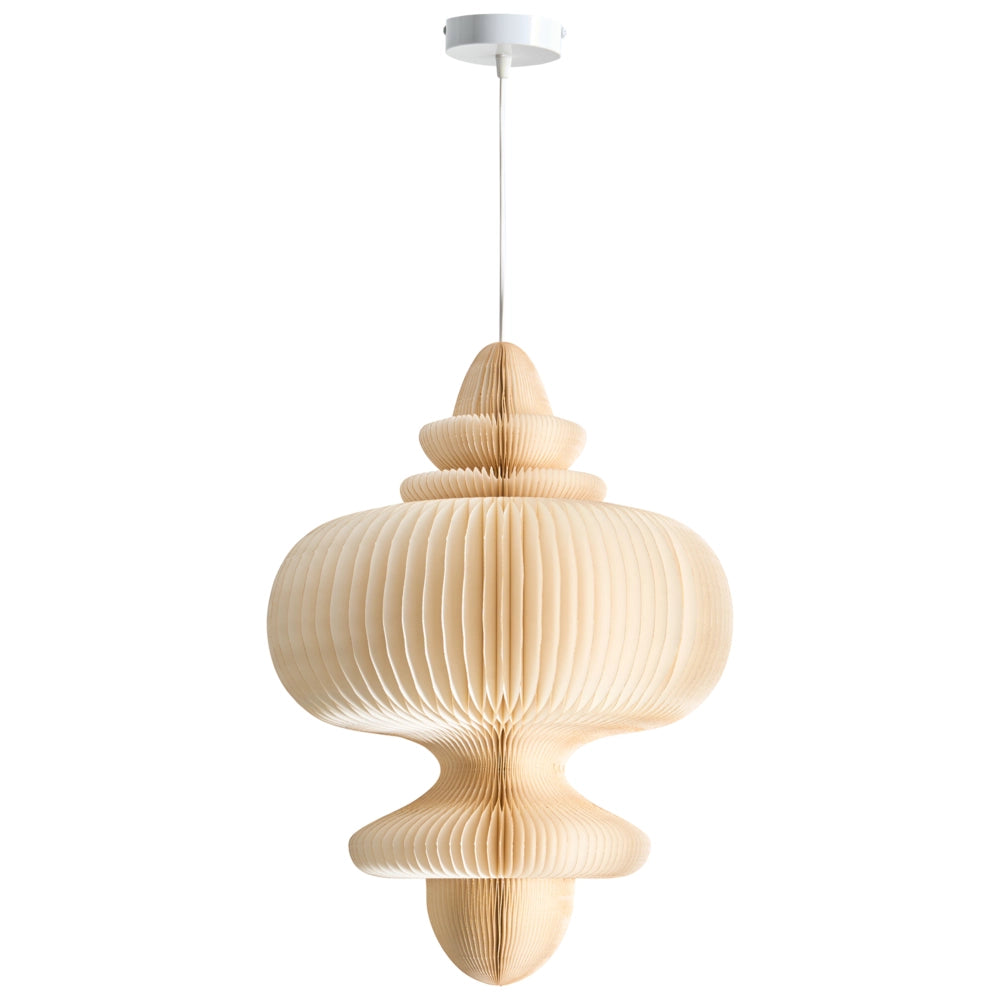 Lampada a sospensione beige con paralume in carta dal design moderno per l'illuminazione del soggiorno