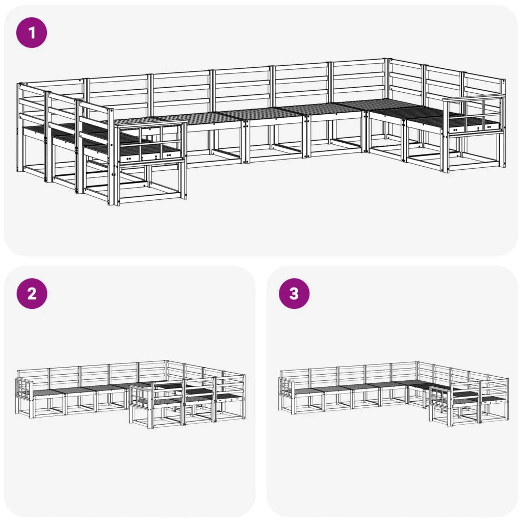 Set di divani da esterno 10 pcs Bianco Legno di Acacia Massello 3388298