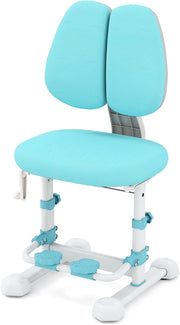 Sedia da Studio per Bambini, Poltrona Ergonomica da Scrivania con Schienale Doppio Regolabile e Poggiapiedi, Sedia Regolabile in Altezza Senza Braccioli per Bambini 3+ Anni (Blu)