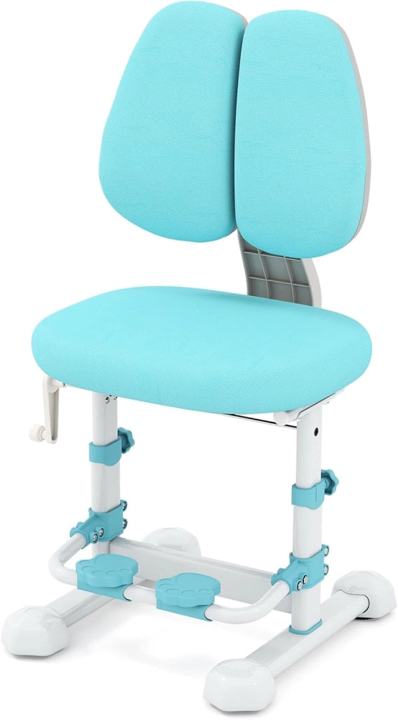 Sedia da Studio per Bambini, Poltrona Ergonomica da Scrivania con Schienale Doppio Regolabile e Poggiapiedi, Sedia Regolabile in Altezza Senza Braccioli per Bambini 3+ Anni (Blu)