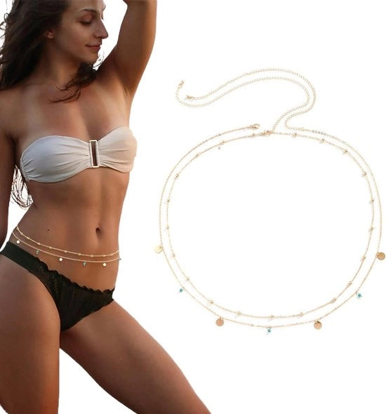 Collana del corpo a piastrelle - Cintura regolabile - Disegno a strati - Collana dorata per l'ombelico - Gioielli bohemien - Finitura lussuosa - Collana per il torso