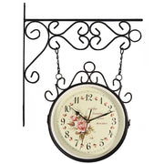 Orologio da Parete Bifacciale Stile Retrò con Staffa in Ferro