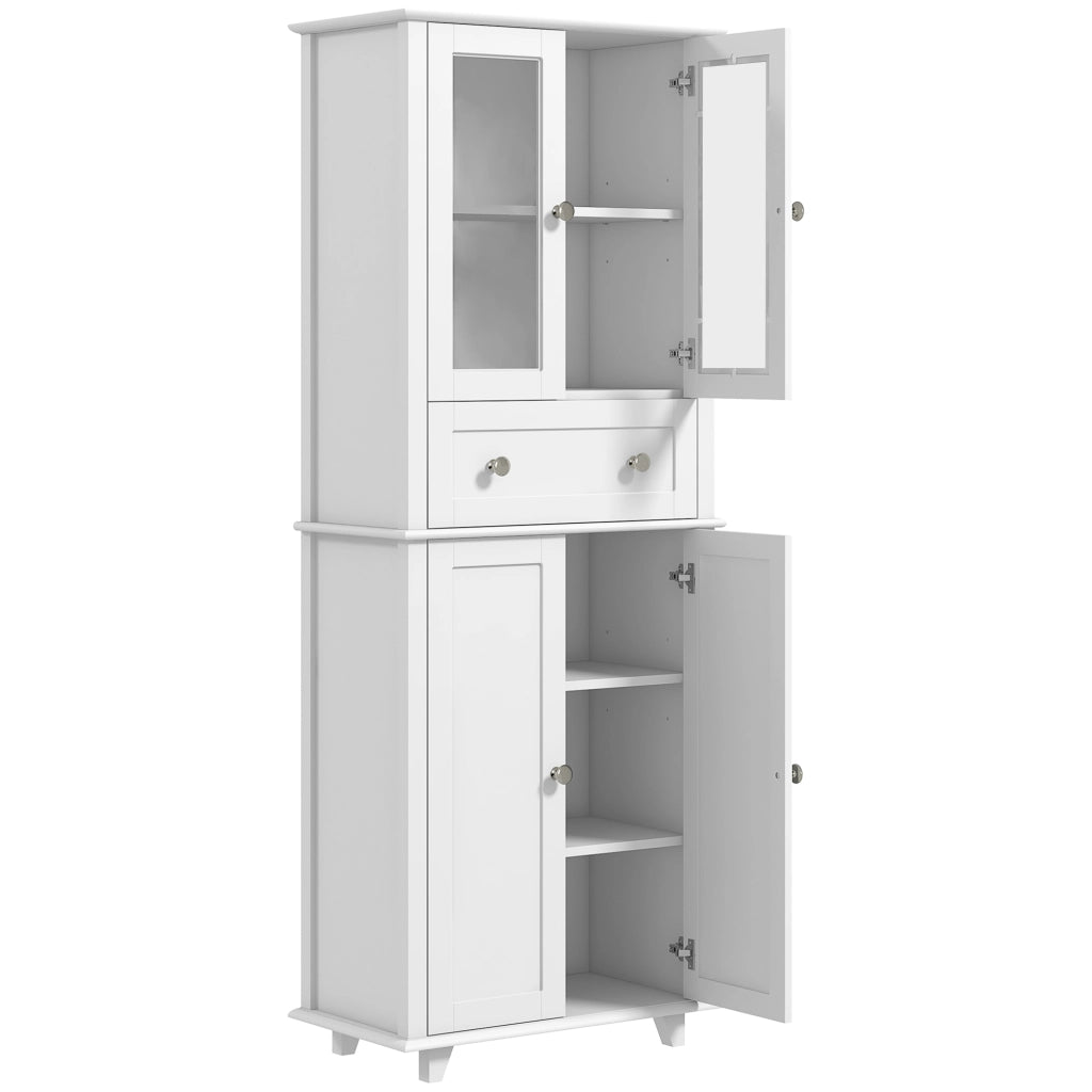 Mobile dispensa cucina con ante in vetro temperato e cassetto ¨C Xylo ¨C Bianco 61x35x168,5 cm