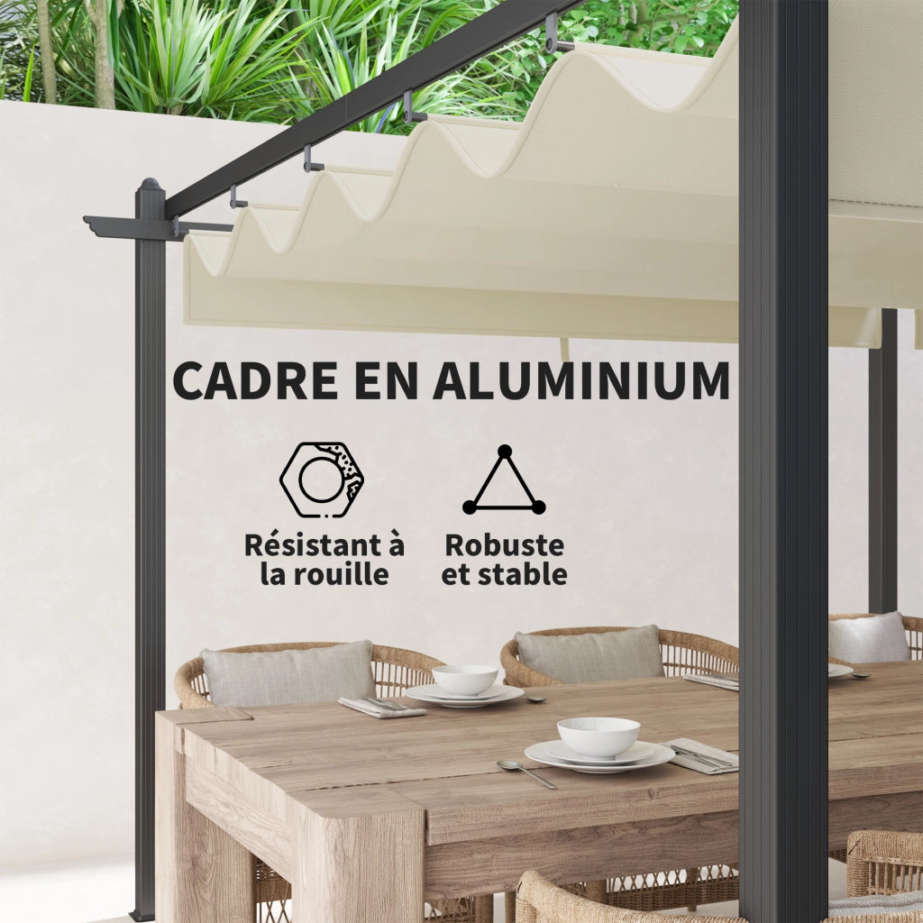 Pergola retrattile per terrazza ¨C Zephmum ¨C Struttura in alluminio, tessuto in polyestere, colore beige, 3.5x6m