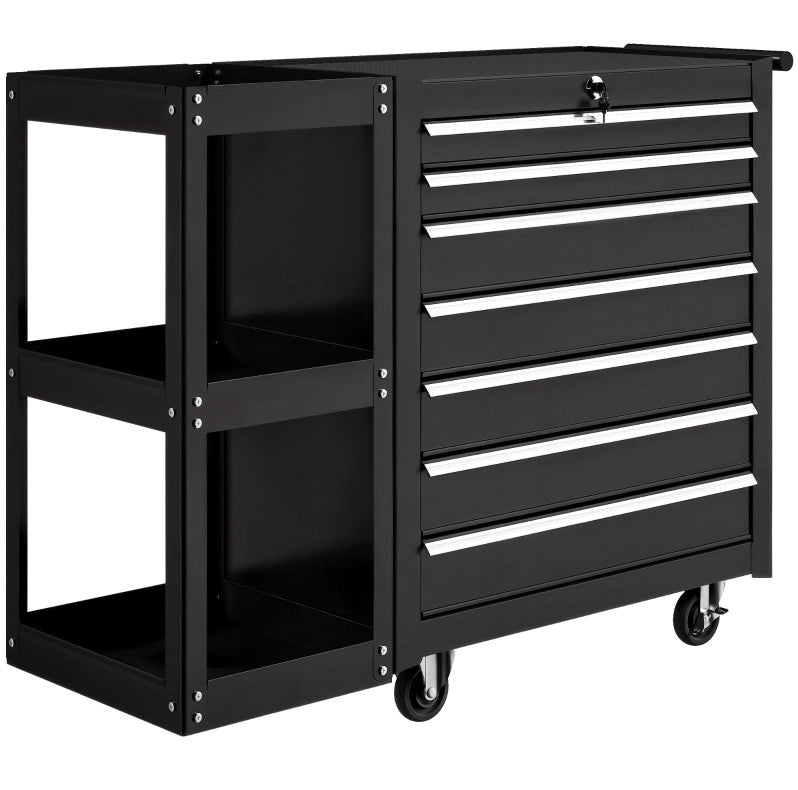 Carrello portautensili nero con 7 cassetti e ripiano removibile