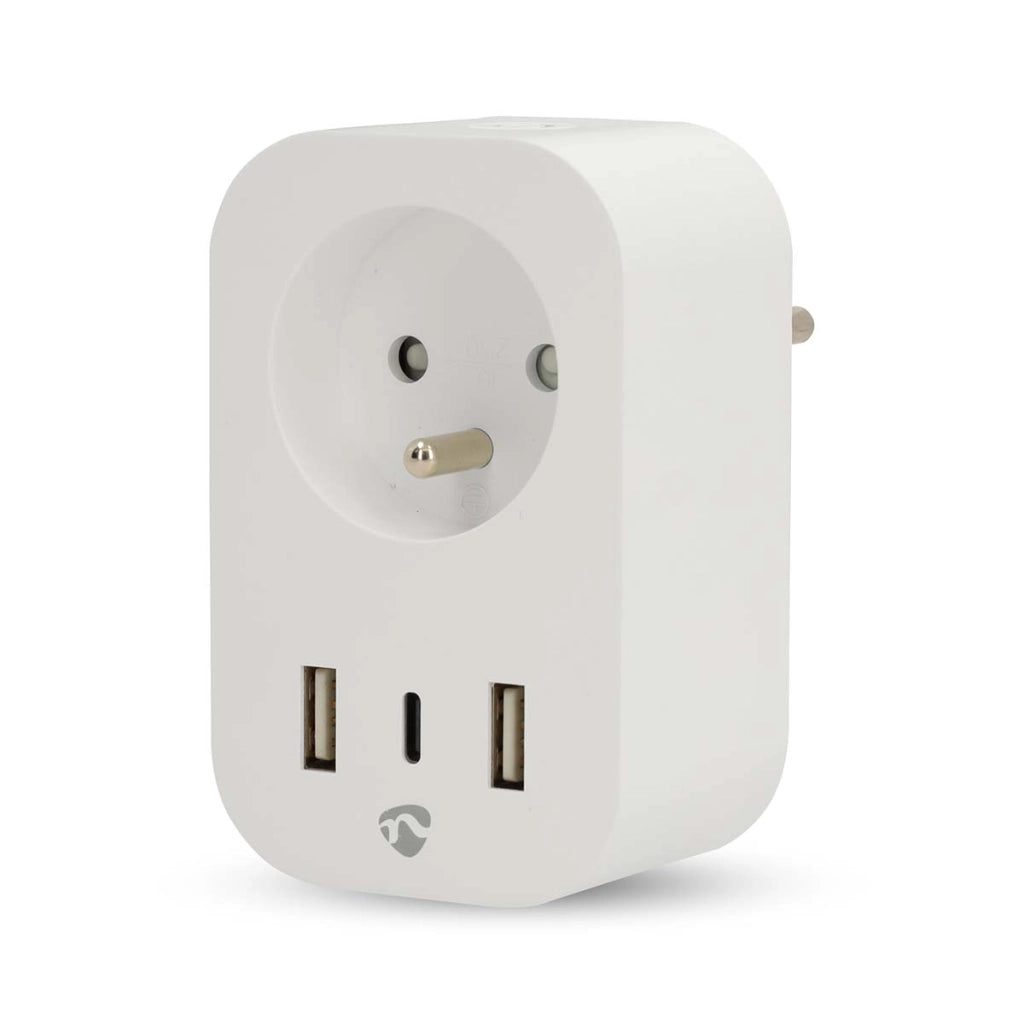 Striscia elettrica connessa Wi-Fi con porte USB-A / USB-C Wattmetro 3680W Tipo E Francia Bianco Nedis