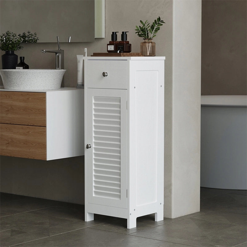 Mobiletto da bagno alto a colonna bianco con 2 ripiani e un cassetto, stile loft, 87 cm