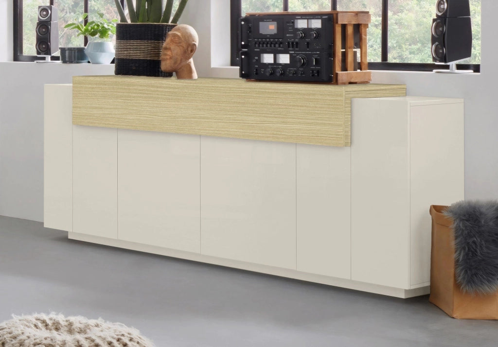 Madia Pulfero, Credenza 3 Ripiani Made in Italy, 200x45x85.5h cm Beige