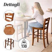 SET 2 PZ SGABELLI SNACK CON SEDUTA COMPATTA IN MATERIALE MASSELLO COLORE NOCE  39X38X90CM STILE CLASSICO